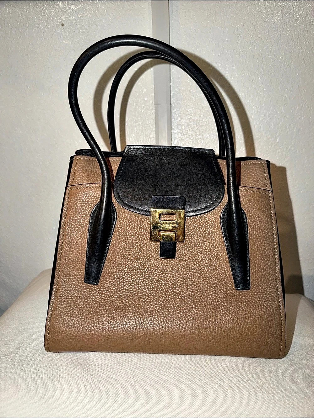 Michael Kors Structured Satchel in Brown & Black